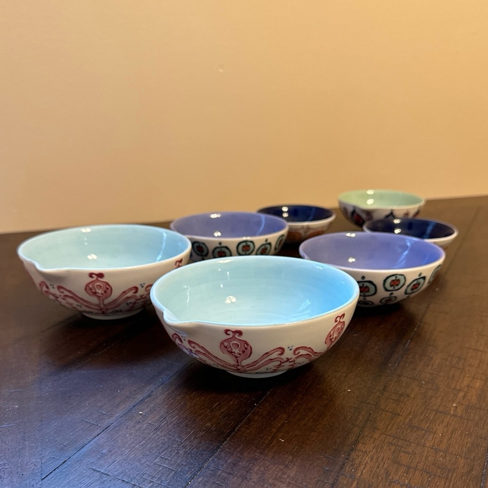 Anthropologie Measuring Cup Set  HALDEN Stoneware Nesting Glazed Ikat‎ Colors